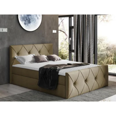 MIRJAN24 Boxspringbett CRYSTAL LUX in Beige, Liegefläche 120x200 cm – mit Bettkasten, Bonellfederkern